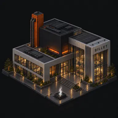 Isometric pixel-art headquarters of Billet