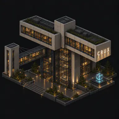 Isometric pixel-art headquarters of Crux