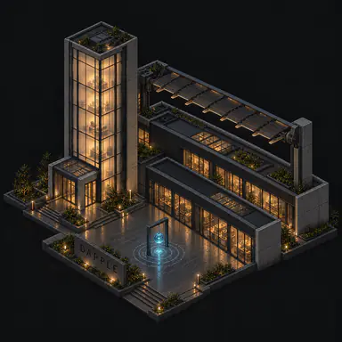 Isometric pixel-art headquarters of Dapple