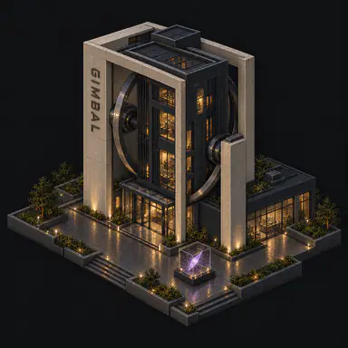Isometric pixel-art headquarters of Gimbal