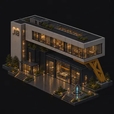 Isometric pixel-art headquarters of Jib