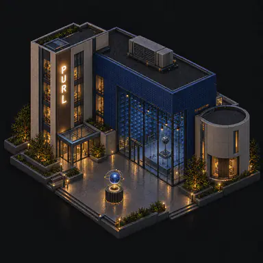 Isometric pixel-art headquarters of Purl