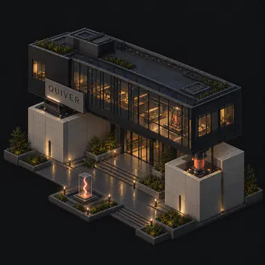 Isometric pixel-art headquarters of Quiver