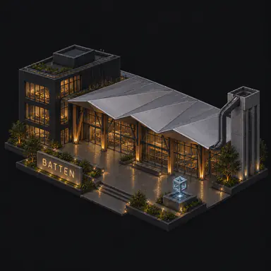Isometric pixel-art headquarters of Batten