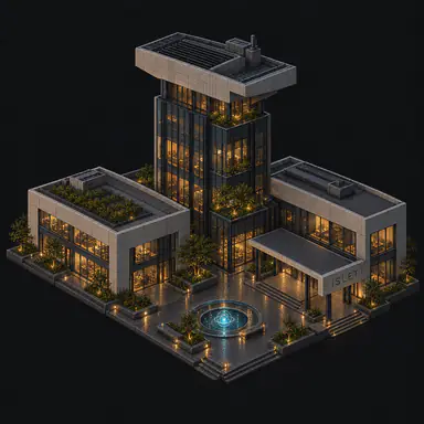 Isometric pixel-art headquarters of Islet