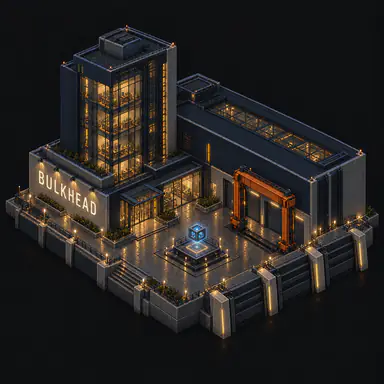 Isometric pixel-art headquarters of Bulkhead