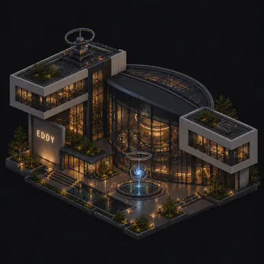 Isometric pixel-art headquarters of Eddy