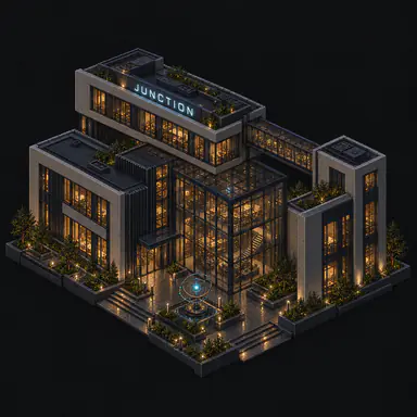 Isometric pixel-art headquarters of Junction
