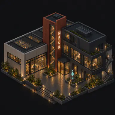 Isometric pixel-art headquarters of Neck