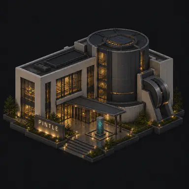 Isometric pixel-art headquarters of Pintle