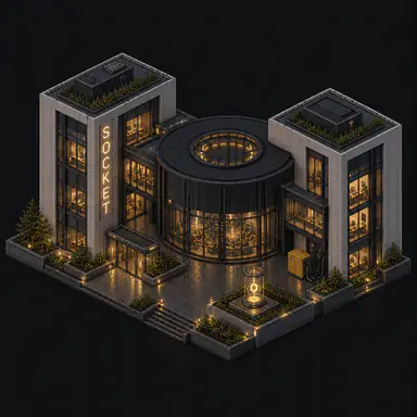Isometric pixel-art headquarters of Socket