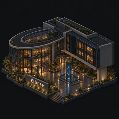 Isometric pixel-art headquarters of Ellipse