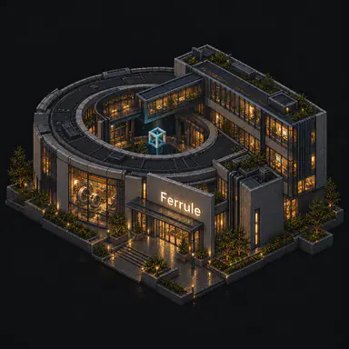 Isometric pixel-art headquarters of Ferrule