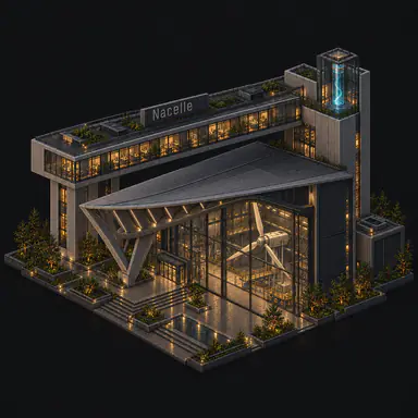 Isometric pixel-art headquarters of Nacelle