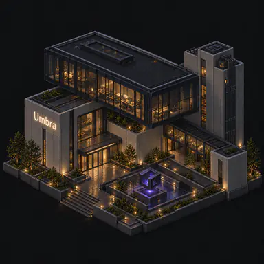 Isometric pixel-art headquarters of Umbra