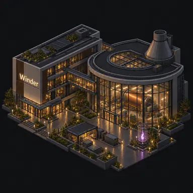 Isometric pixel-art headquarters of Winder
