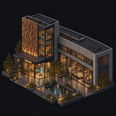 Isometric pixel-art headquarters of Inlay