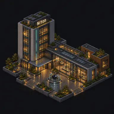 Isometric pixel-art headquarters of Niton