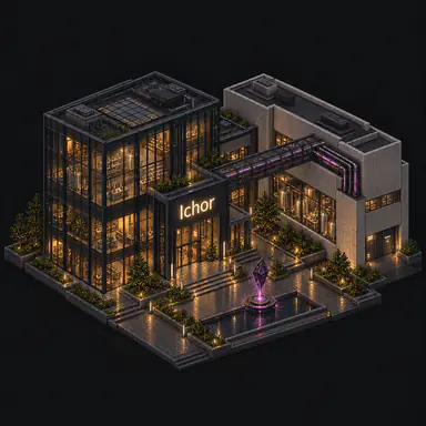Isometric pixel-art headquarters of Ichor