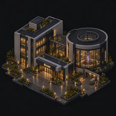 Isometric pixel-art headquarters of Kron