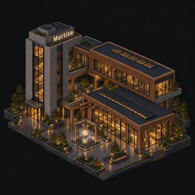 Isometric pixel-art headquarters of Mortise